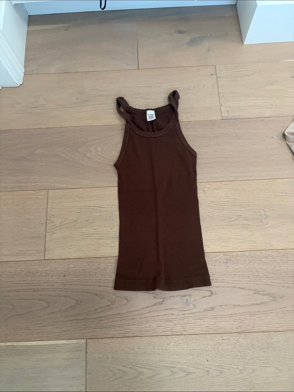 Re/Done Brown Ribbed Tank Bodysuit